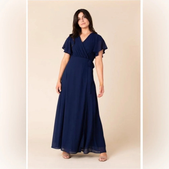 Arbor Womens Navy Blue Naples Short Flutter Sleeve Maxi Dress - Picture 1 of 5